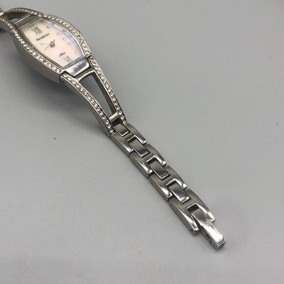 3/$30 Armitron Watch Women Silver Tone Crystal Bezel Mother of Pearl Dial 6.5" - Picture 7 of 13
